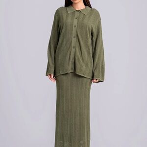 Chic Olive Green Skirt Set for Women